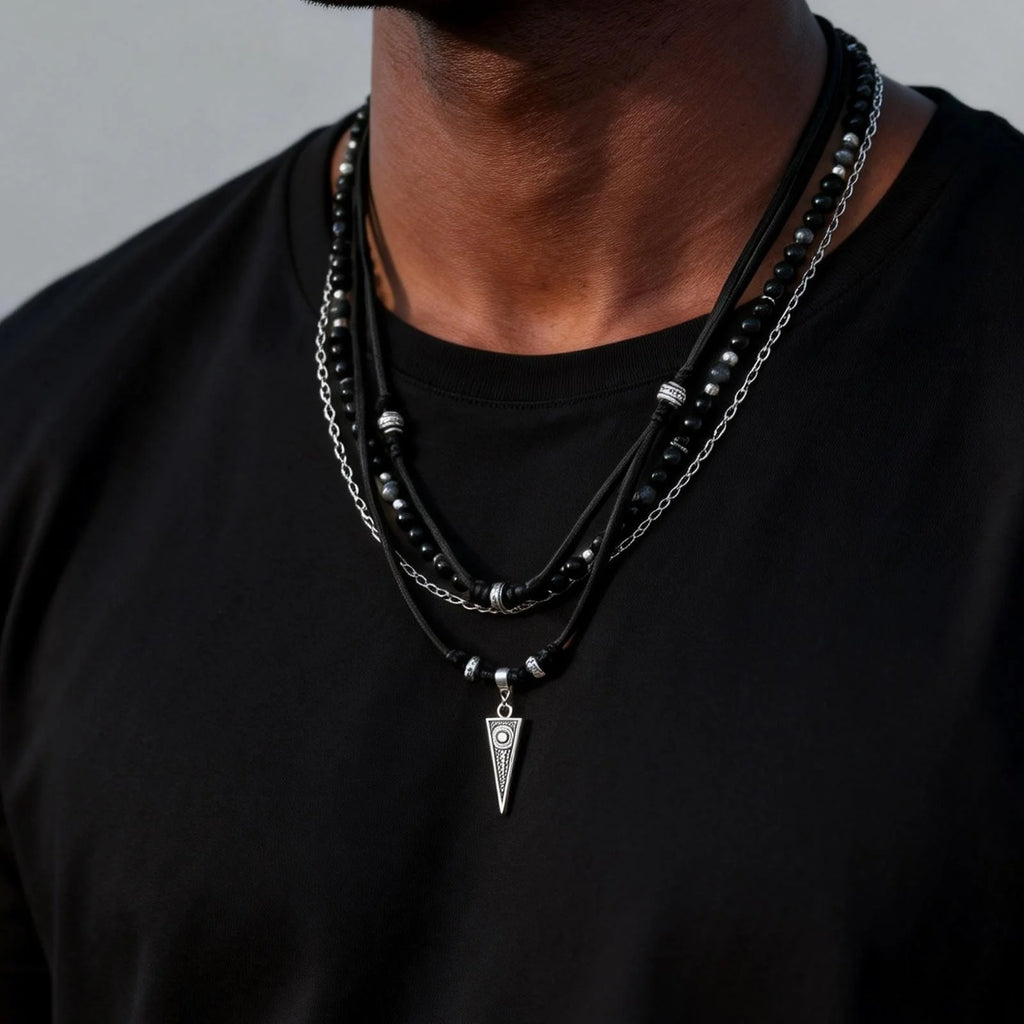 Rock Punk Multi-Layer Leather Necklace With Pendant
