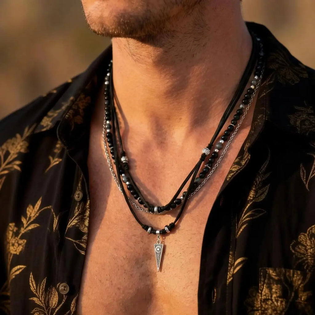 Rock Punk Multi-Layer Leather Necklace With Pendant