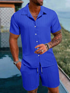 Men Casual Short Sleeve Shirt & Shorts 2pcs Combo Set Summer