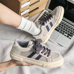 Sneakers With Stripes Flat Breathable Canvas Casual Lace-up Runners