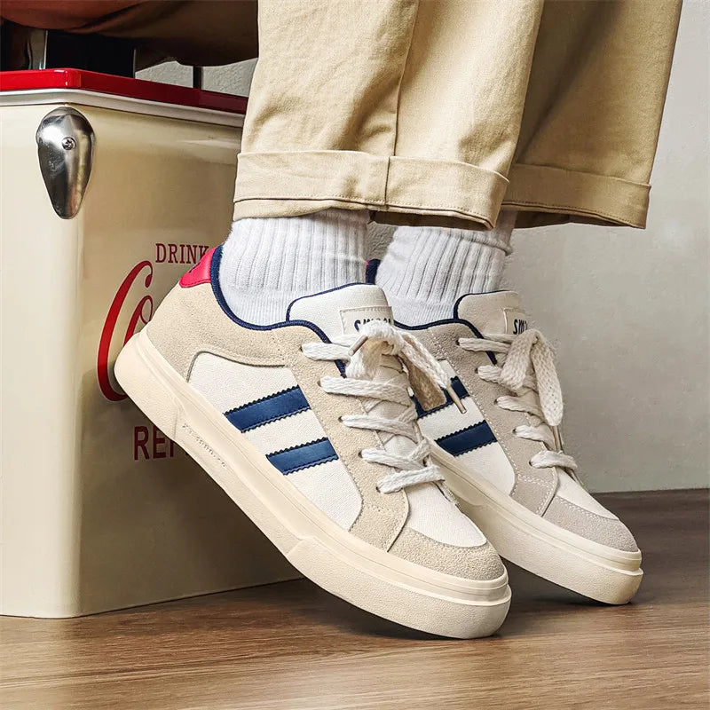 Sneakers With Stripes Flat Breathable Canvas Casual Lace-up Runners