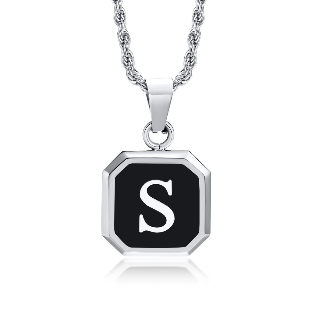 Name Initial Personalised Necklace A-Z Square Stainless Steel Pendant