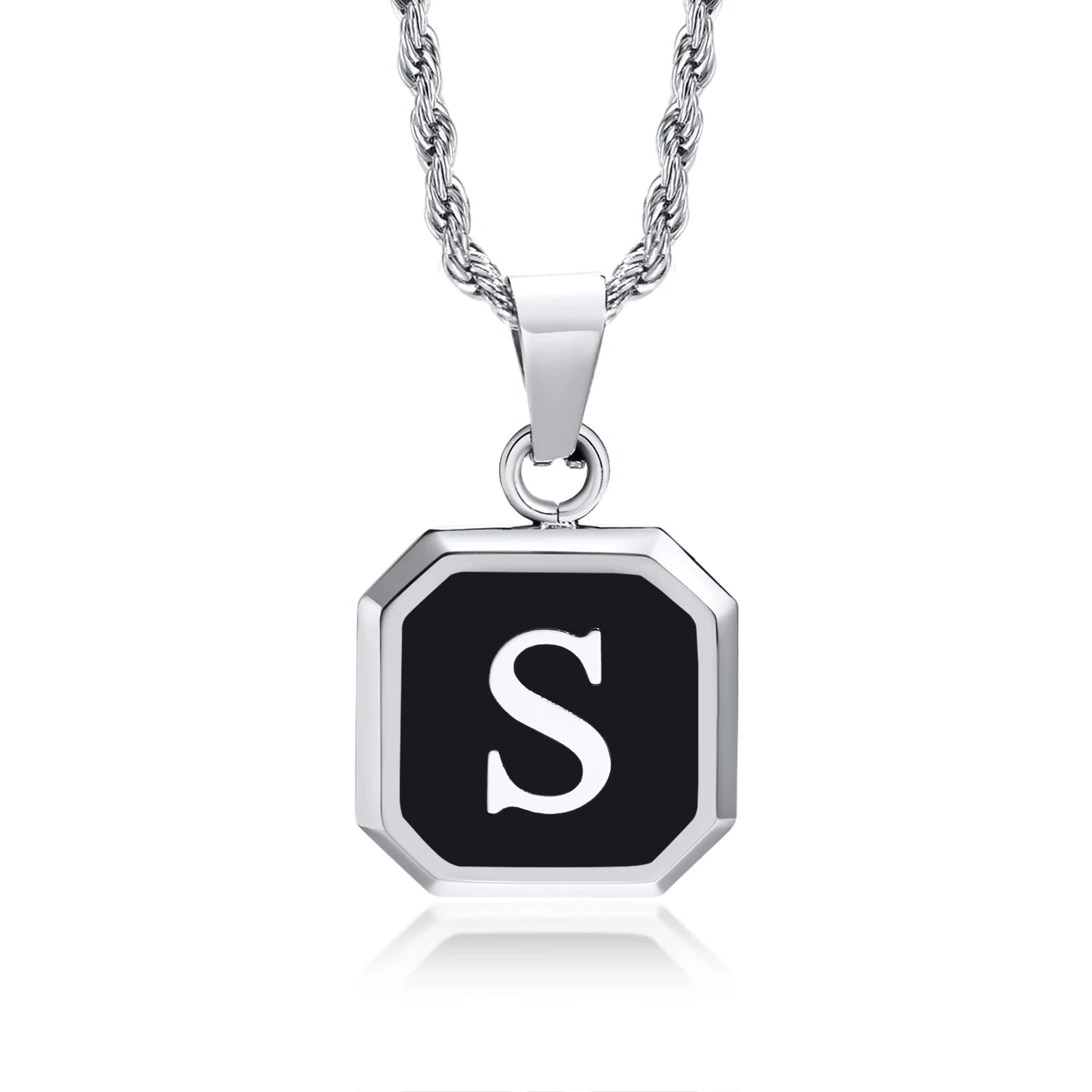 Name Initial Personalised Necklace A-Z Square Stainless Steel Pendant