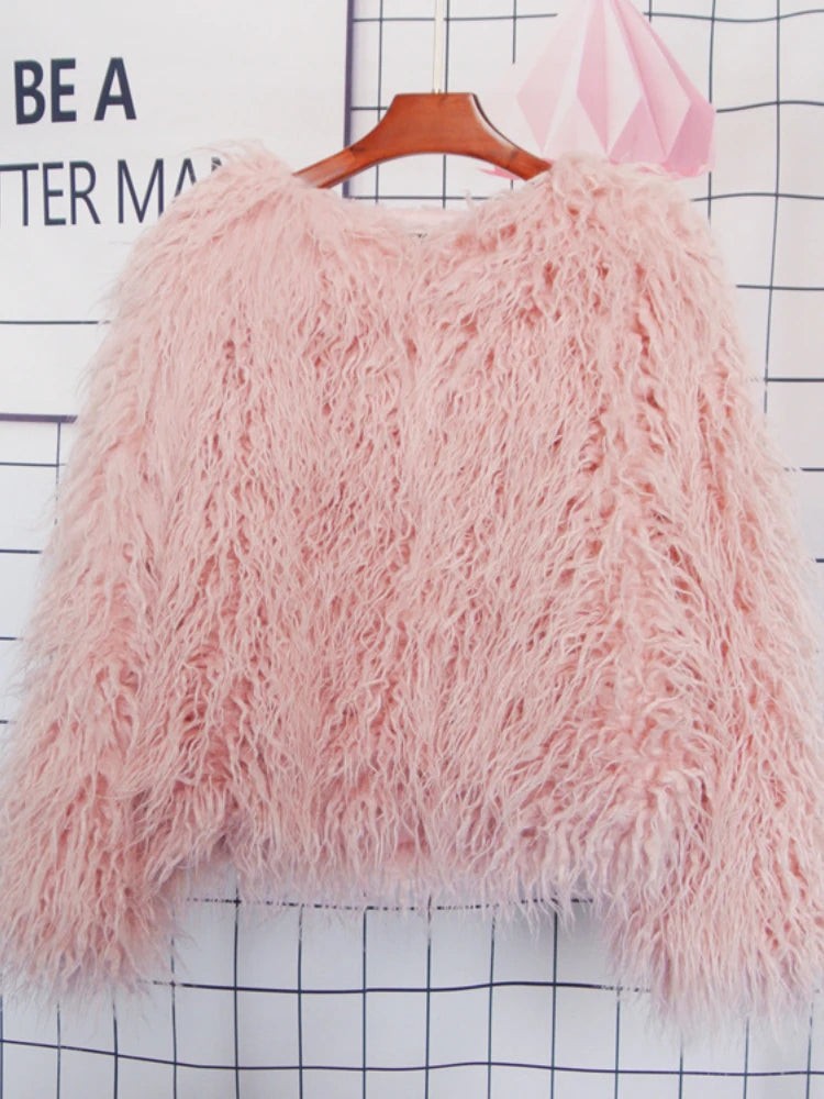 Fluffy Fur Jacket Colourful Shaggy Faux Feathers Short Women's Coat