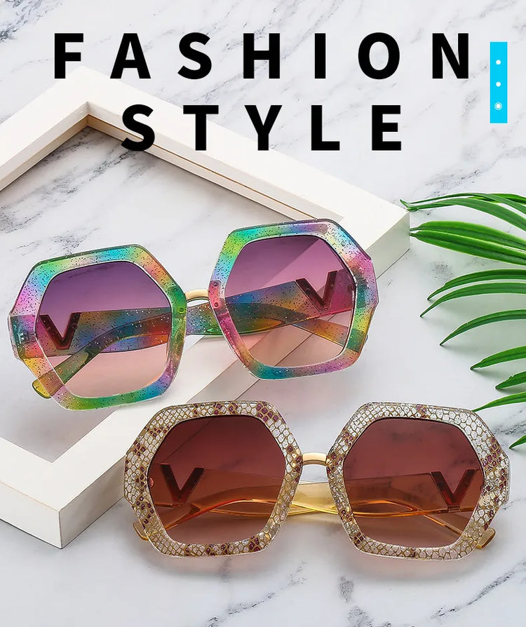 Big-Frame Hexagon Fashion Sunglasses Women's Oversized Eyewear Sunnies