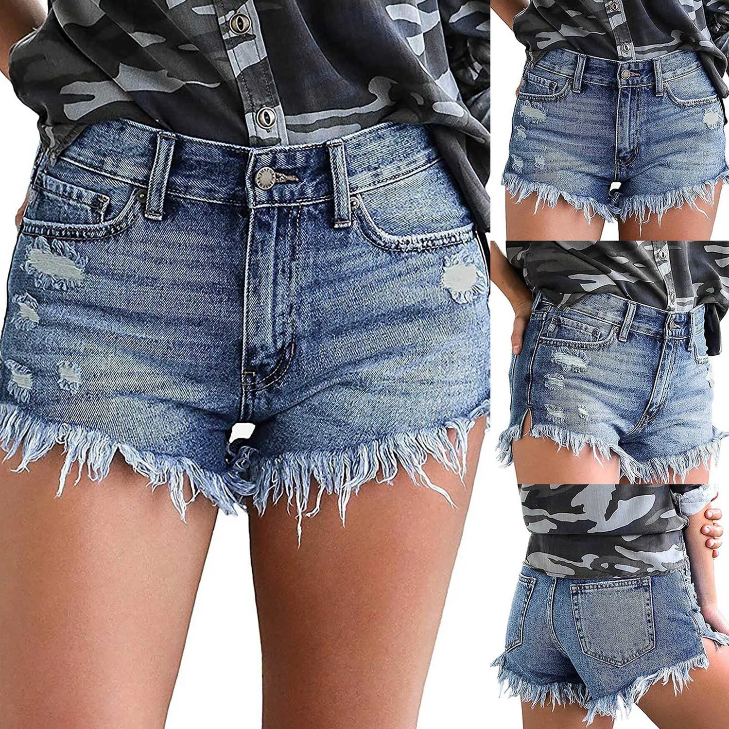 Denim Shorts Ripped Jeans Summer Frayed Hem Distressed Women's Shorts