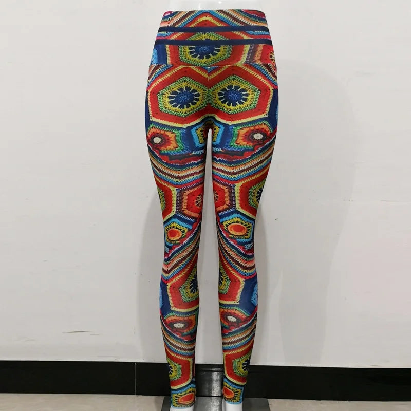 High-Waist Paisley Vintage 1960s Printed Leggings Colourful Fitness Yoga Pants Push Up Elastic Pencil Pants