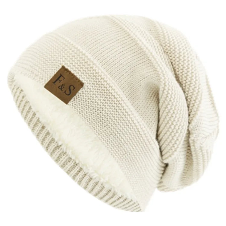 Warm Slouchy Fur-Lined Beanie Unisex Baggy Hat Knitted Skully