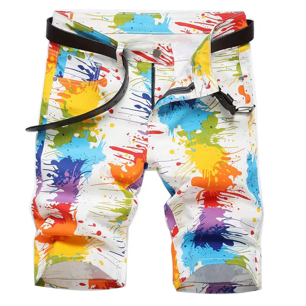 Denim Summer Shorts Chic Colourful Digital Printed White Jeans