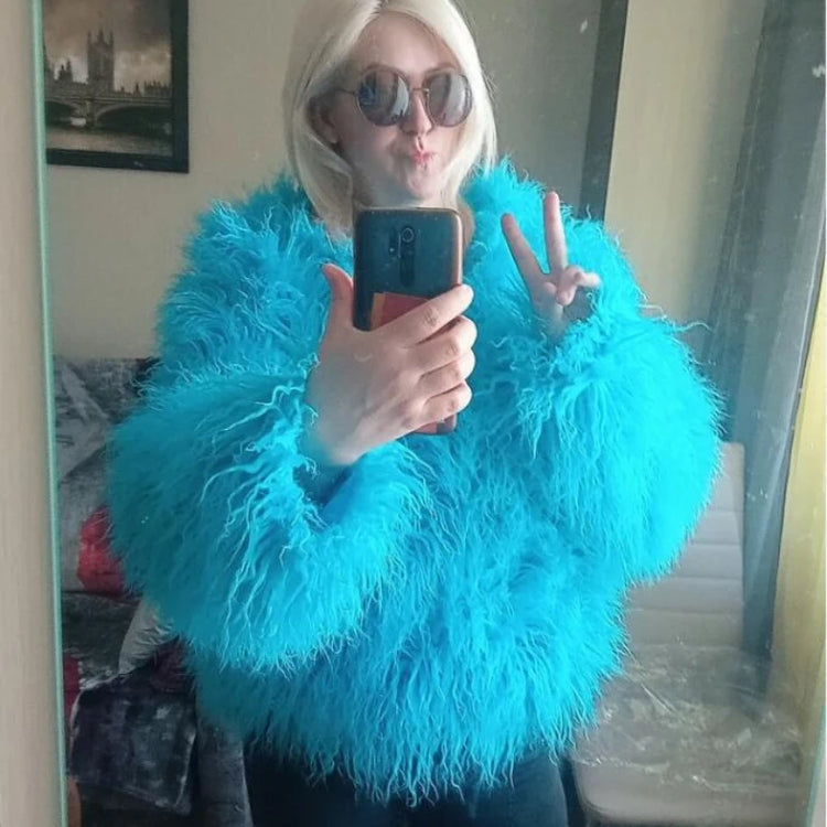 Fluffy Fur Jacket Colourful Shaggy Faux Feathers Short Women's Coat