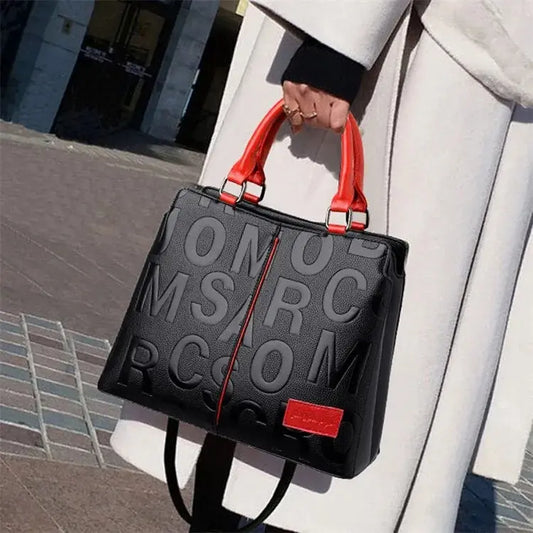 Large Capacity Soft Leather Embossed Letters Ladies Handbag Women's