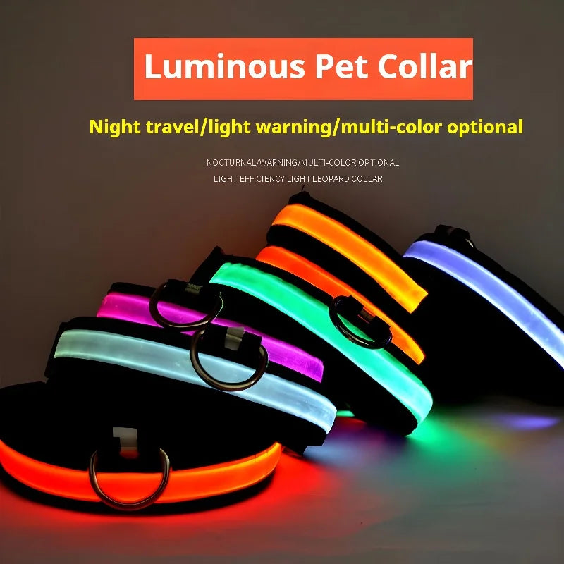 LED Safety Glowing Flashing Dog Collar Night Illuminated Glow In The Dark