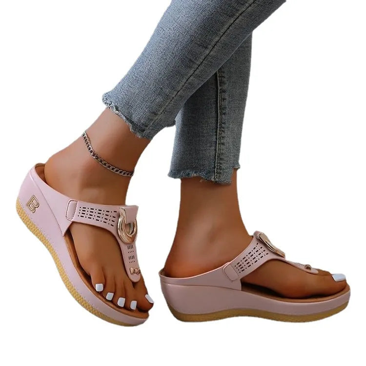 Summer Sandals Open-Toe Roman Platform Wedges Beach Shoes Slides