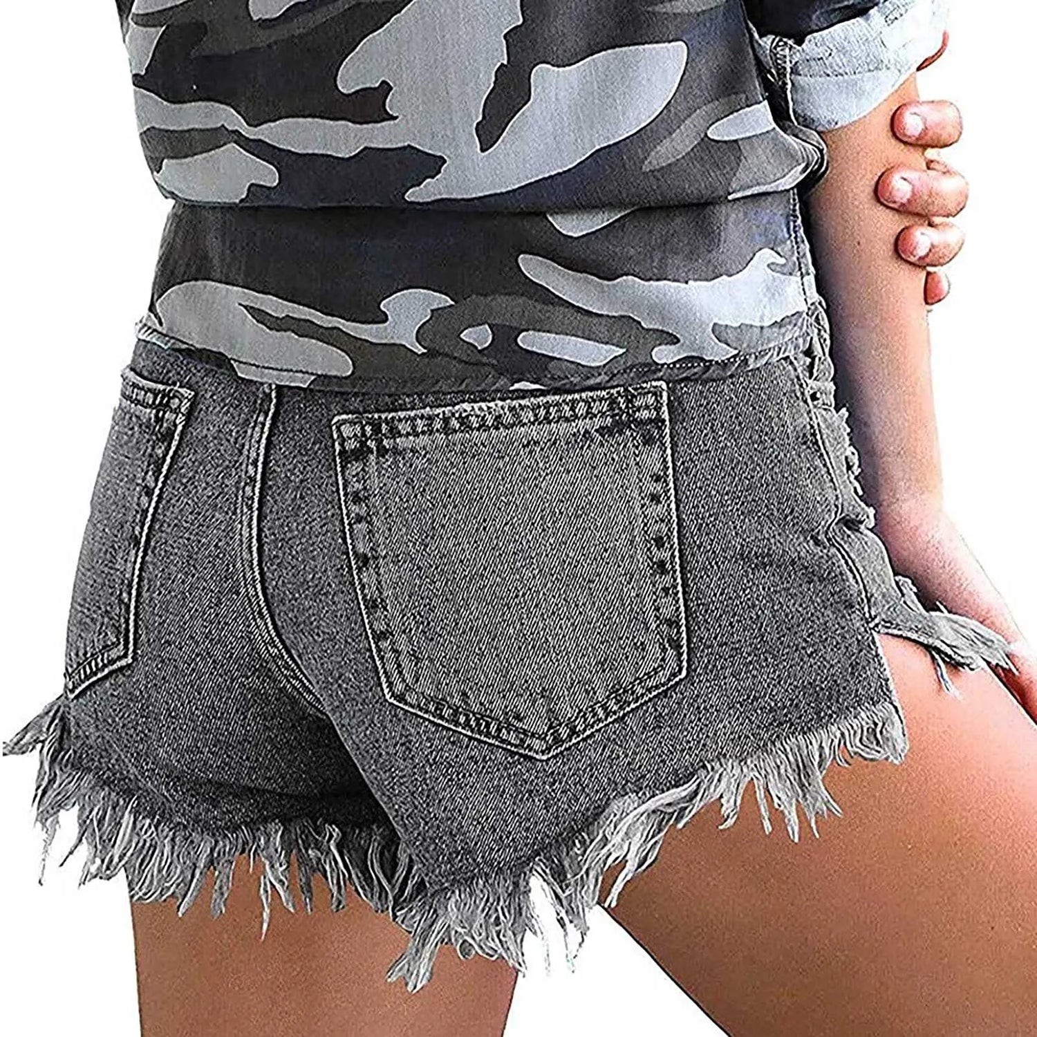 Denim Shorts Ripped Jeans Summer Frayed Hem Distressed Women's Shorts