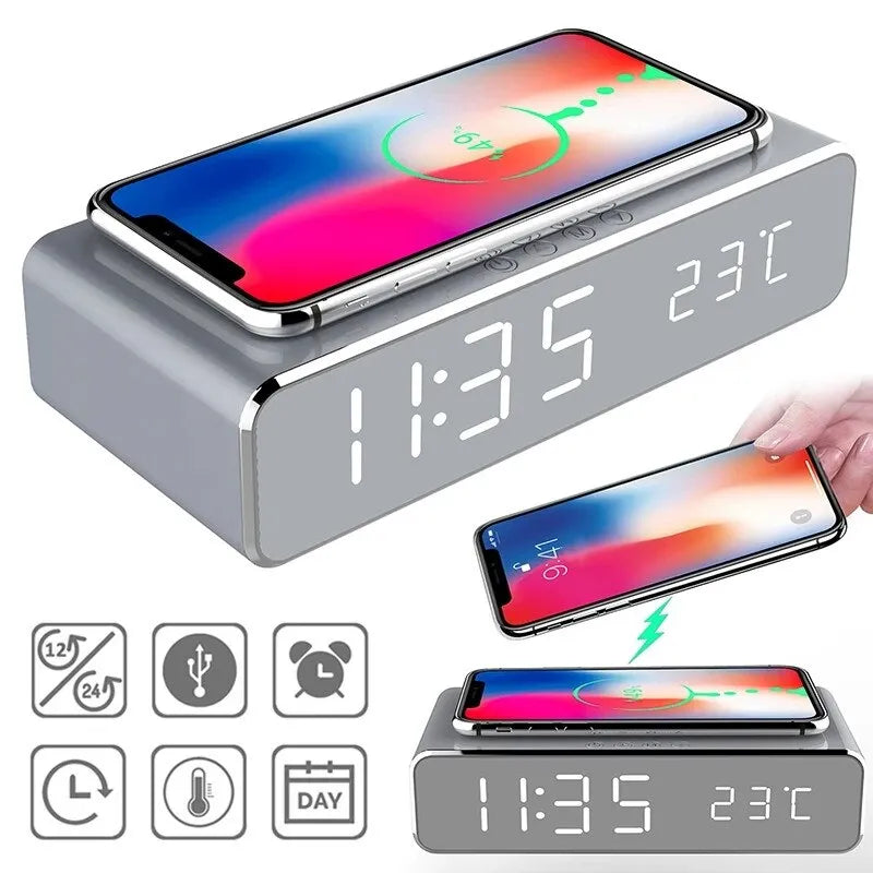 Wireless Phone Fast Charging Bedside Station Dock and Alarm Clock