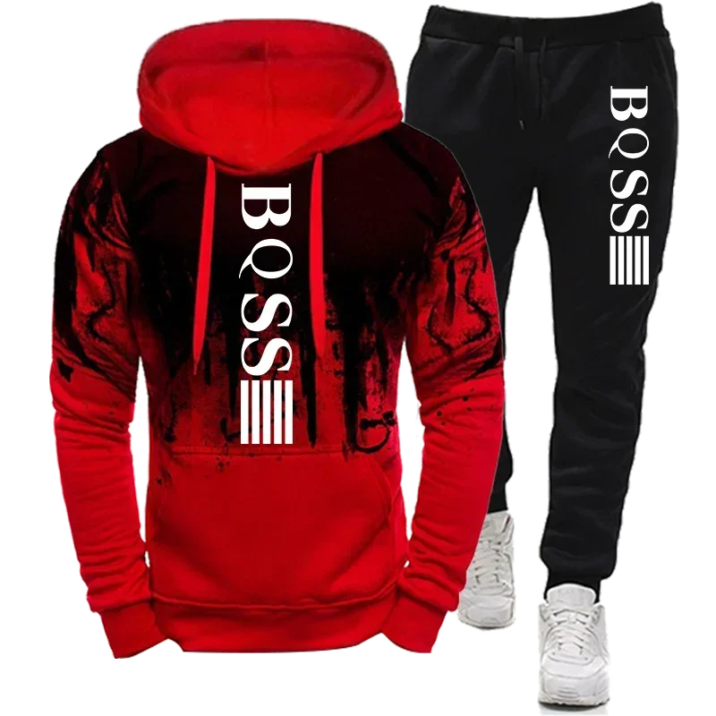 2pcs Set Tracksuit Hoodie Sweatshirt & Pants Splash Ink Print Sports Combo