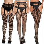 3 Pcs Fishnet Pantyhose Sexy Thigh-High Lingerie Stockings With Garter Belt