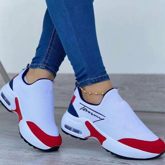 Women's Fashion Solid-Color Summer Slip-on Breathable Platform Sneakers Walking Wedges Flats