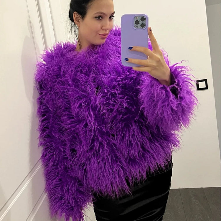 Fluffy Fur Jacket Colourful Shaggy Faux Feathers Short Women's Coat