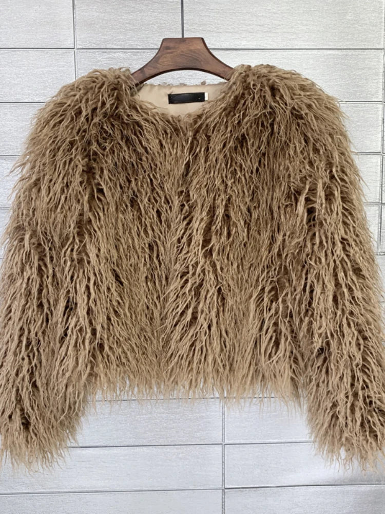 Fluffy Fur Jacket Colourful Shaggy Faux Feathers Short Women's Coat