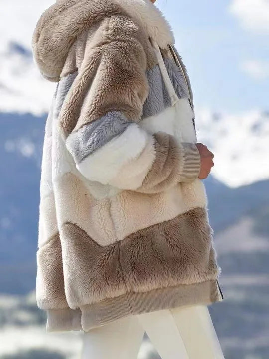 Plush Hooded Oversized Jacket Warm Loose Fit Women's Coat Autumn/Winter