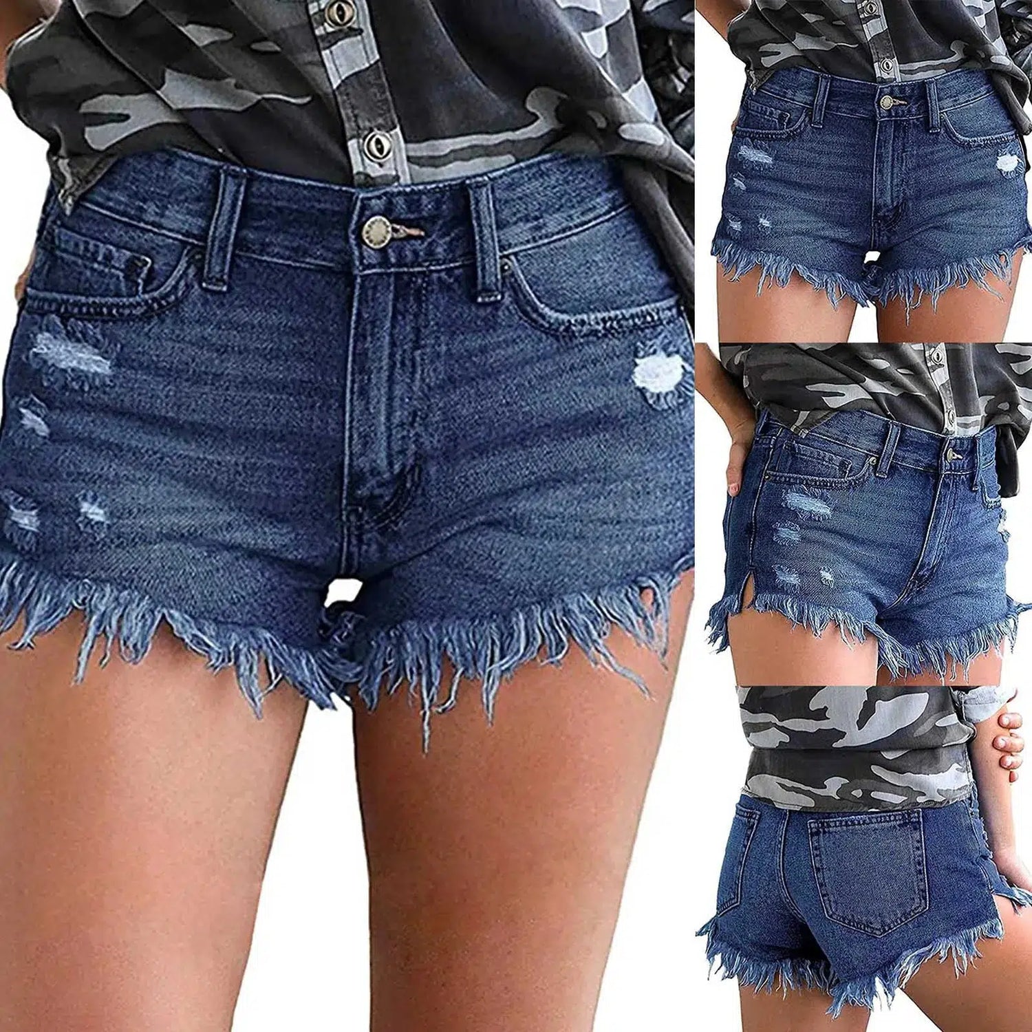 Denim Shorts Ripped Jeans Summer Frayed Hem Distressed Women's Shorts