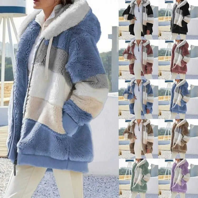 Oversized Jacket Plush Hooded Warm Loose Fit Women's Coat Autumn/Winter