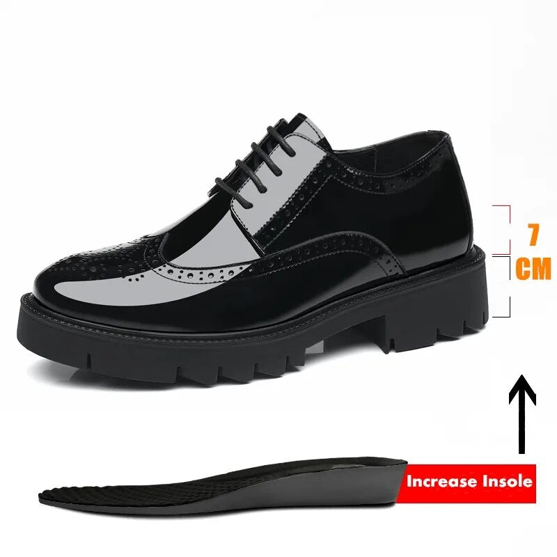 Elevator Platform Patent-Leather Oxford Shoes Increase Height Formal Dress Wedding Brogues Boost 4cm / 7cm / 9cm