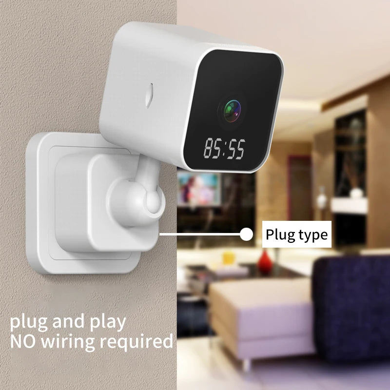 Plug In Home Security Camera Clock Electrical Wall Socket Speaker Two-Way Audio CCTV