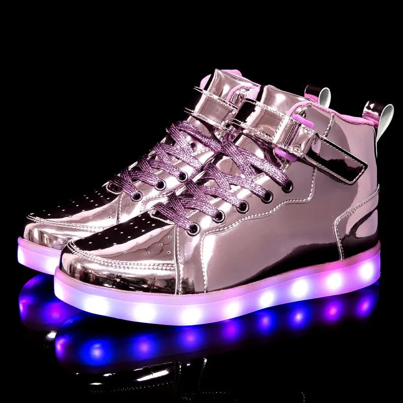 Luminous LED Sneakers Lights Glowing Flashing High Top All Sizes Unisex Runners