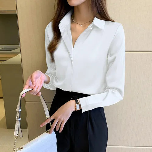 Satin Long-Sleeve Blouse Business Casual Shirt Women's New Fashion