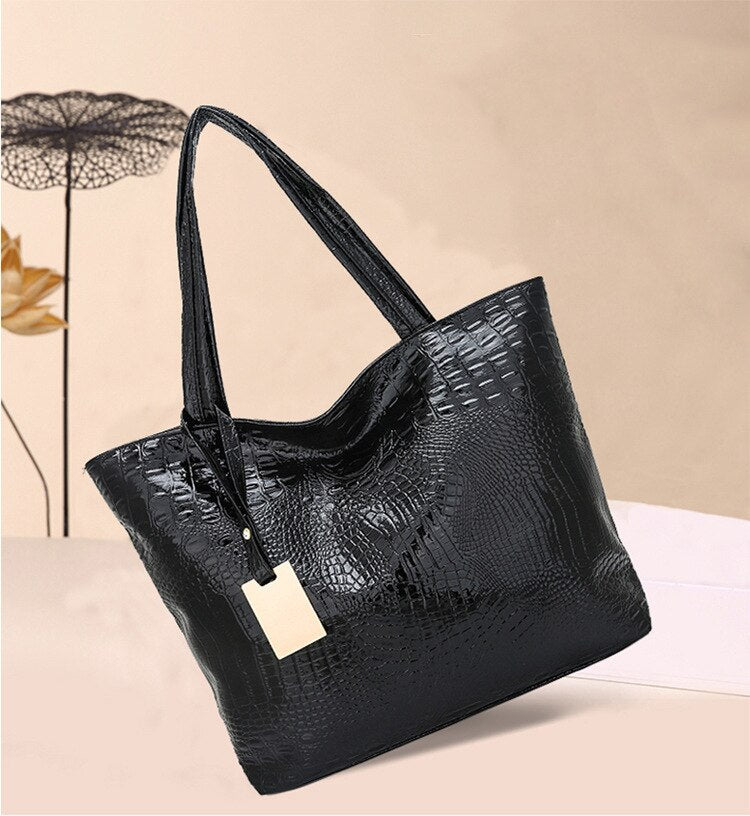 Shoulder Tote Handbag Crocodile-Pattern Large Capacity Work Bag