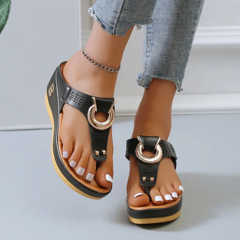 Summer Sandals Open-Toe Roman Platform Wedges Beach Shoes Slides