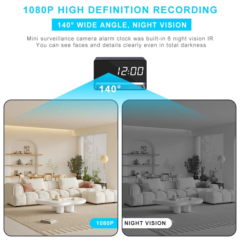 Home Digital Clock Surveillance Camera HD Security Video CCTV