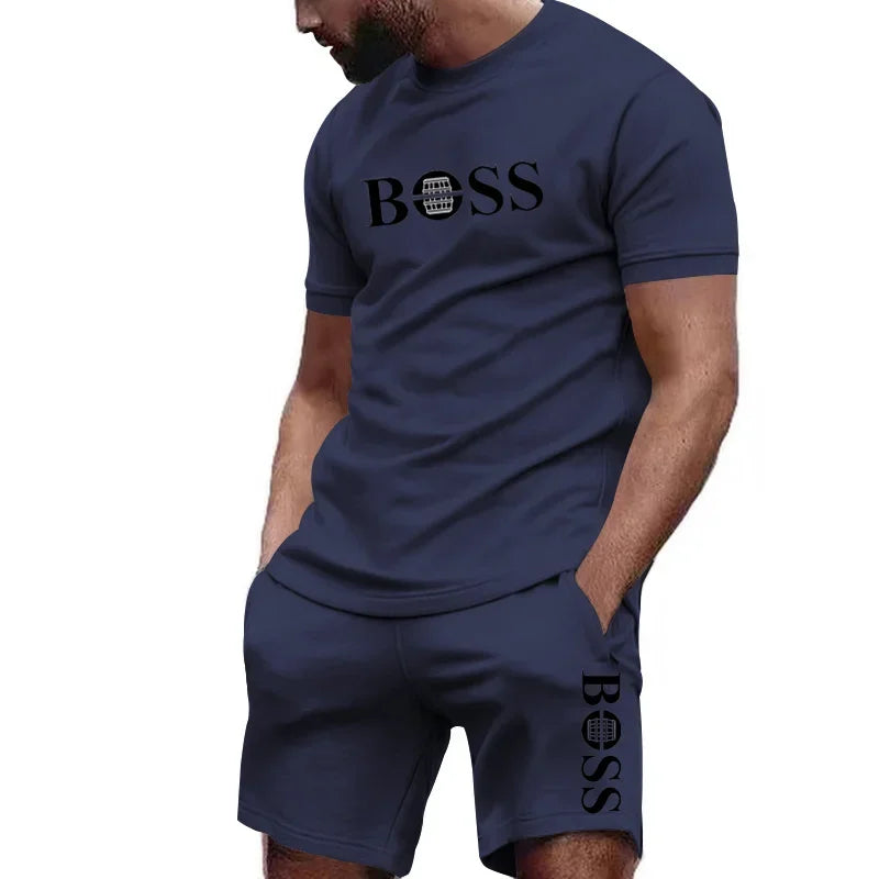 Men's Outfit Set T-shirt + Shorts 2pcs Combo Sportstwear Summer Fitness Clothes