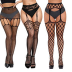 3 Pcs Fishnet Pantyhose Sexy Thigh-High Lingerie Stockings With Garter Belt