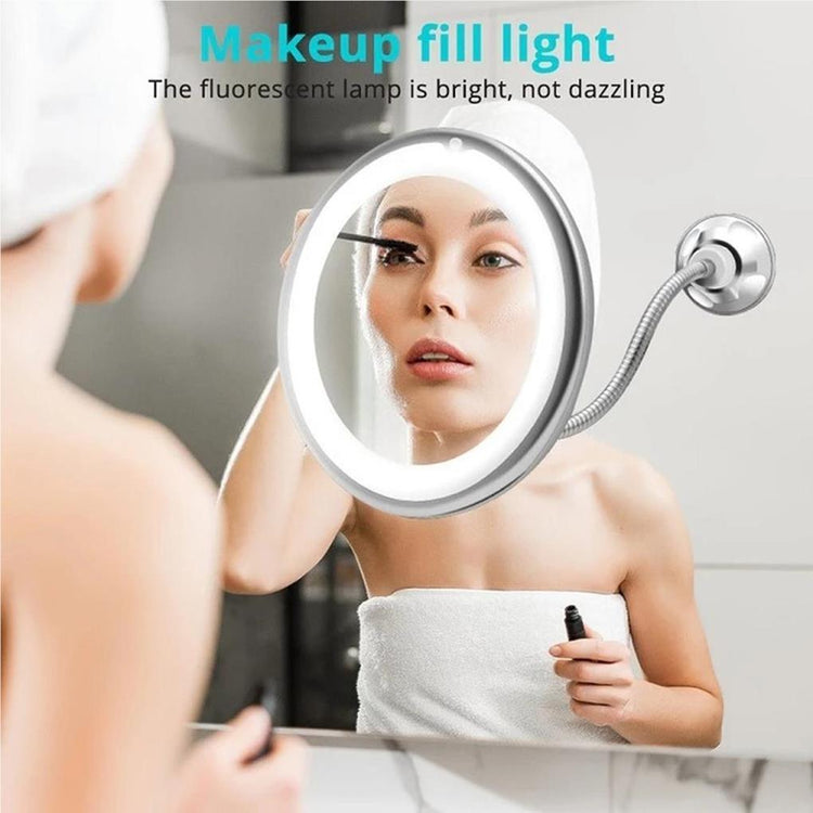 Face Mirror Suction Cup Bathroom Makeup & Shaving Flexible 10X Gooseneck Vanity LED Light