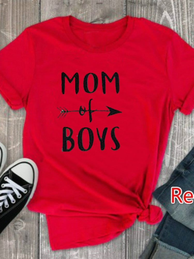 "Mom Of Boys" - Women's Motivational Positivity T-shirt / Mothers / Sons / Kids / Children