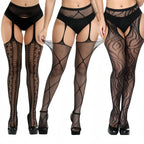 3 Pcs Fishnet Pantyhose Sexy Thigh-High Lingerie Stockings With Garter Belt