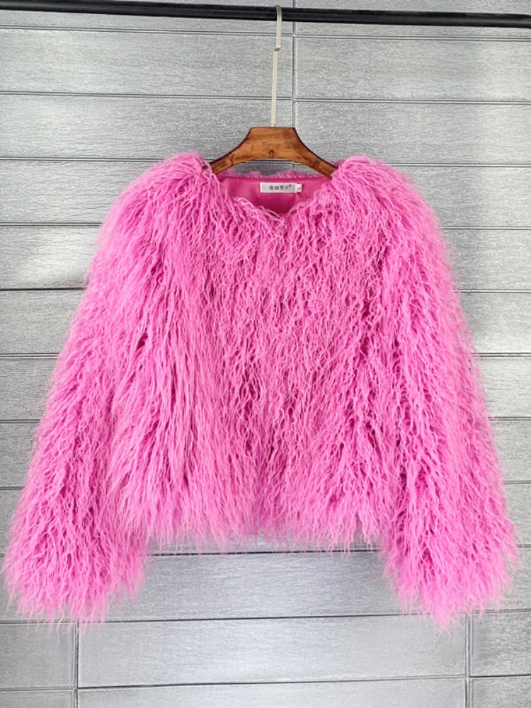 Fluffy Fur Jacket Colourful Shaggy Faux Feathers Short Women's Coat