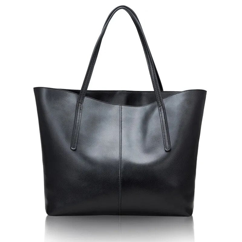 Tote Handbag Genuine Leather Large-Capacity Office Bucket Bag Women's ...