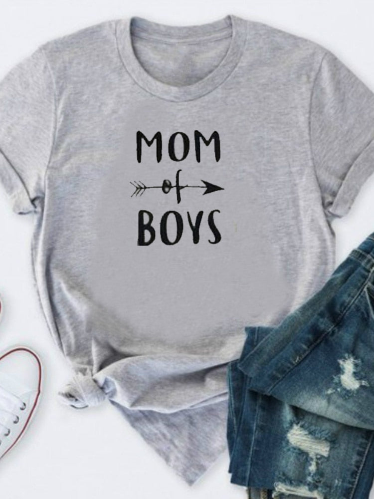 "Mom Of Boys" - Women's Motivational Positivity T-shirt / Mothers / Sons / Kids / Children