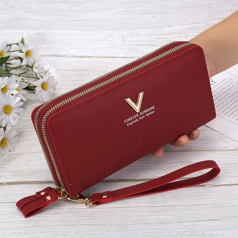 Women's Large Capacity Zipper Wallet Long Clutch PU Leather Mobile Phone Credit-Card Purse