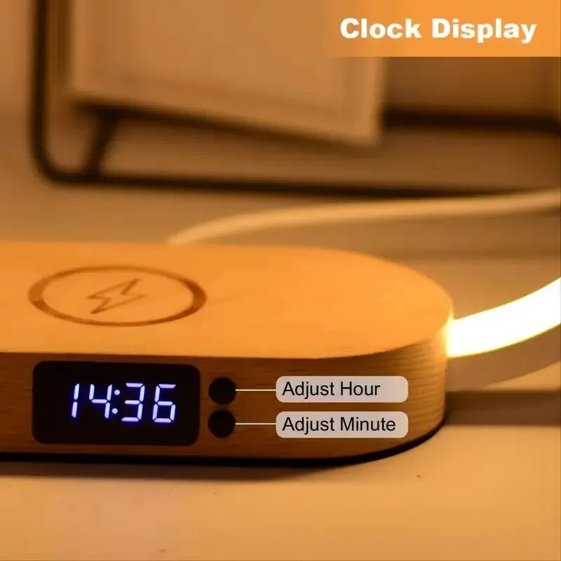 Wireless Phone Fast Charger Light Stand Digital Clock Charging Dock