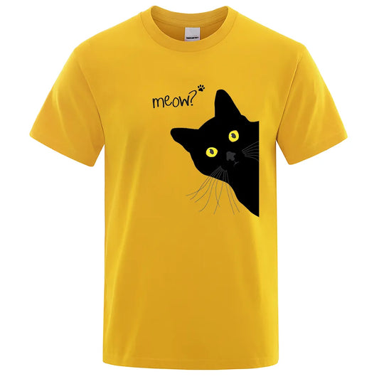 Meow Funny Oversized Cat T-Shirt Breathable Cotton Tee Summer Streetwear Top