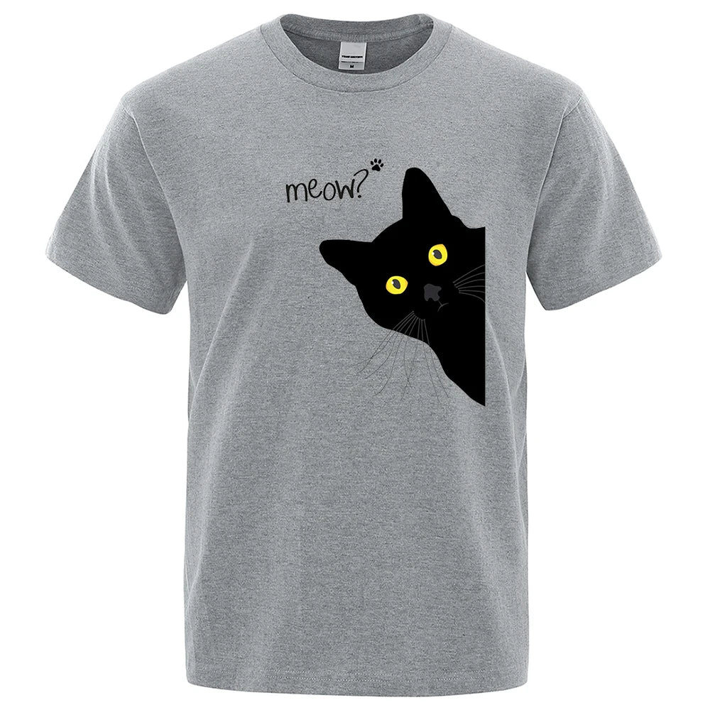 Meow Funny Oversized Cat T-Shirt Breathable Cotton Tee Summer Streetwear Top