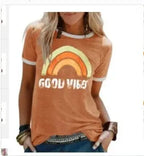 Groovy "Good Vibes" T-shirt Rainbow Summer Women's Top
