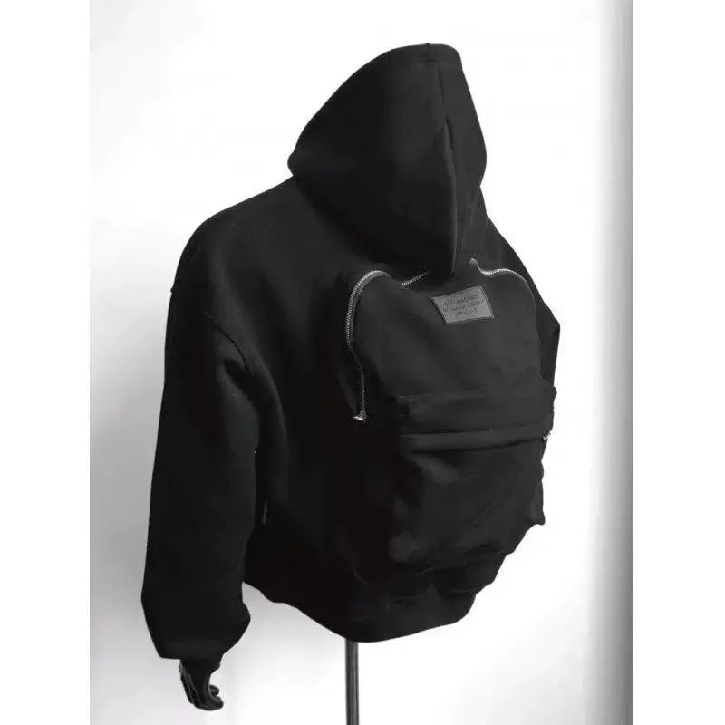Hoodie Backpack Integrated Travel Compartment Full-Zip Hoodie