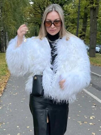 Fluffy Fur Jacket Colourful Shaggy Faux Feathers Short Women's Coat