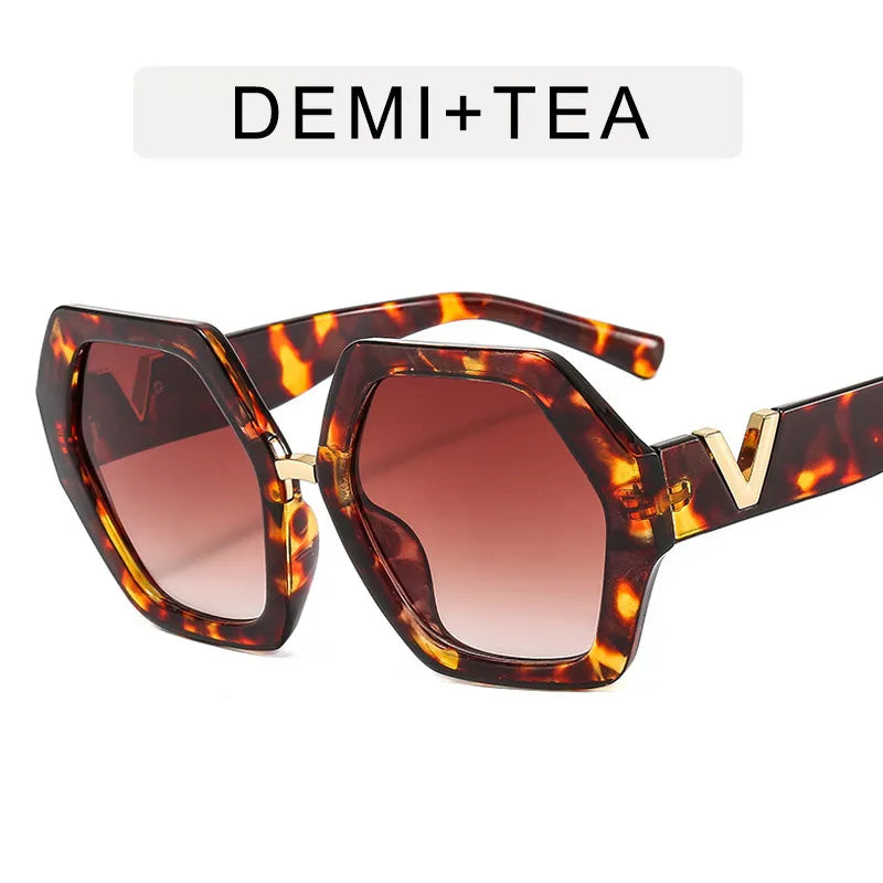 Big-Frame Hexagon Fashion Sunglasses Women's Oversized Eyewear Sunnies